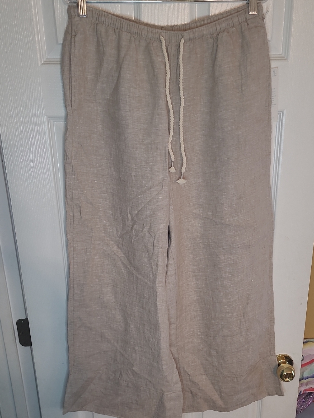 Casual Drawstring 100% Linen Pants in Beige